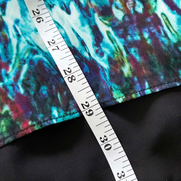 TOP, SLEEVELESS, PURPLE MULTI, SZ 24, DEEP SCOOP NECK, BUILT IN CAMISOLE, MICHEL - Picture 12 of 14
